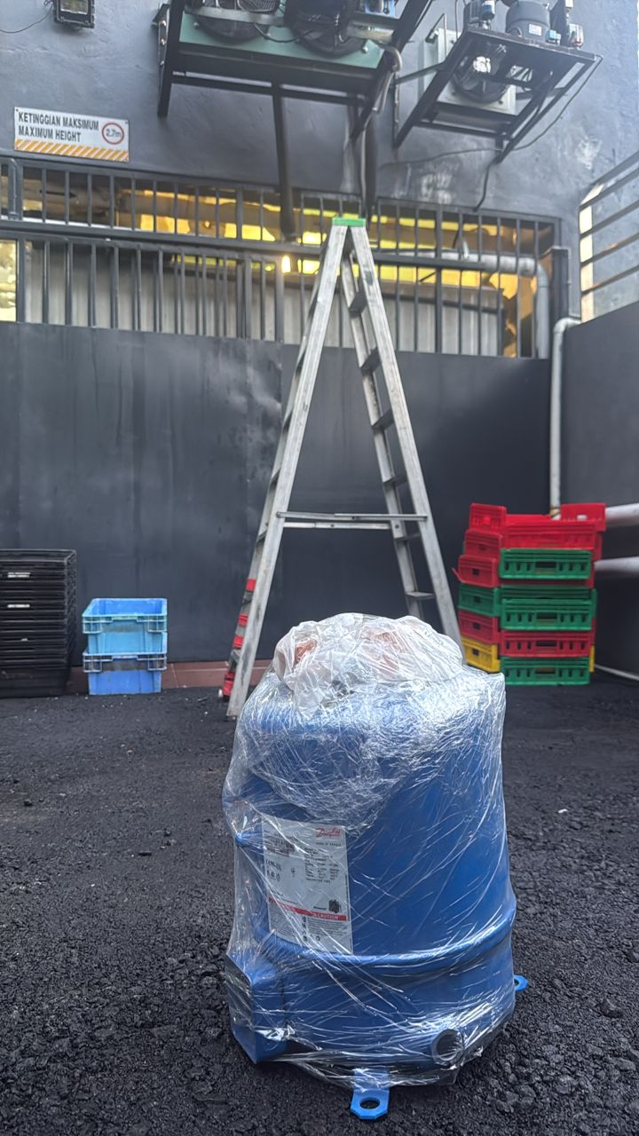Wrapped Danfoss compressor prepared for on-site delivery and installation